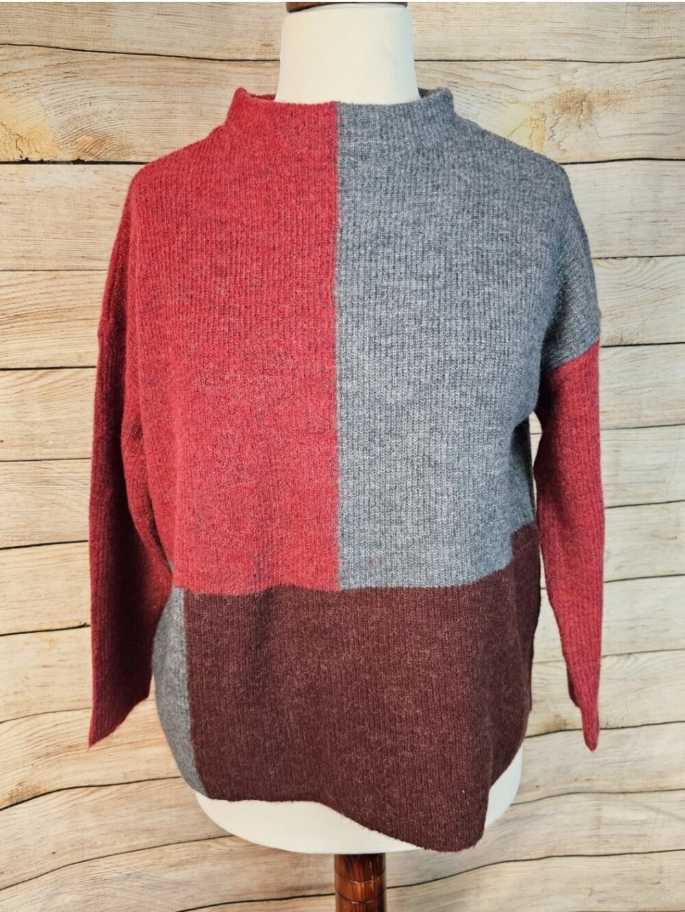 Keren Hart Mock Neck Colorblock Sweater Size Medium
